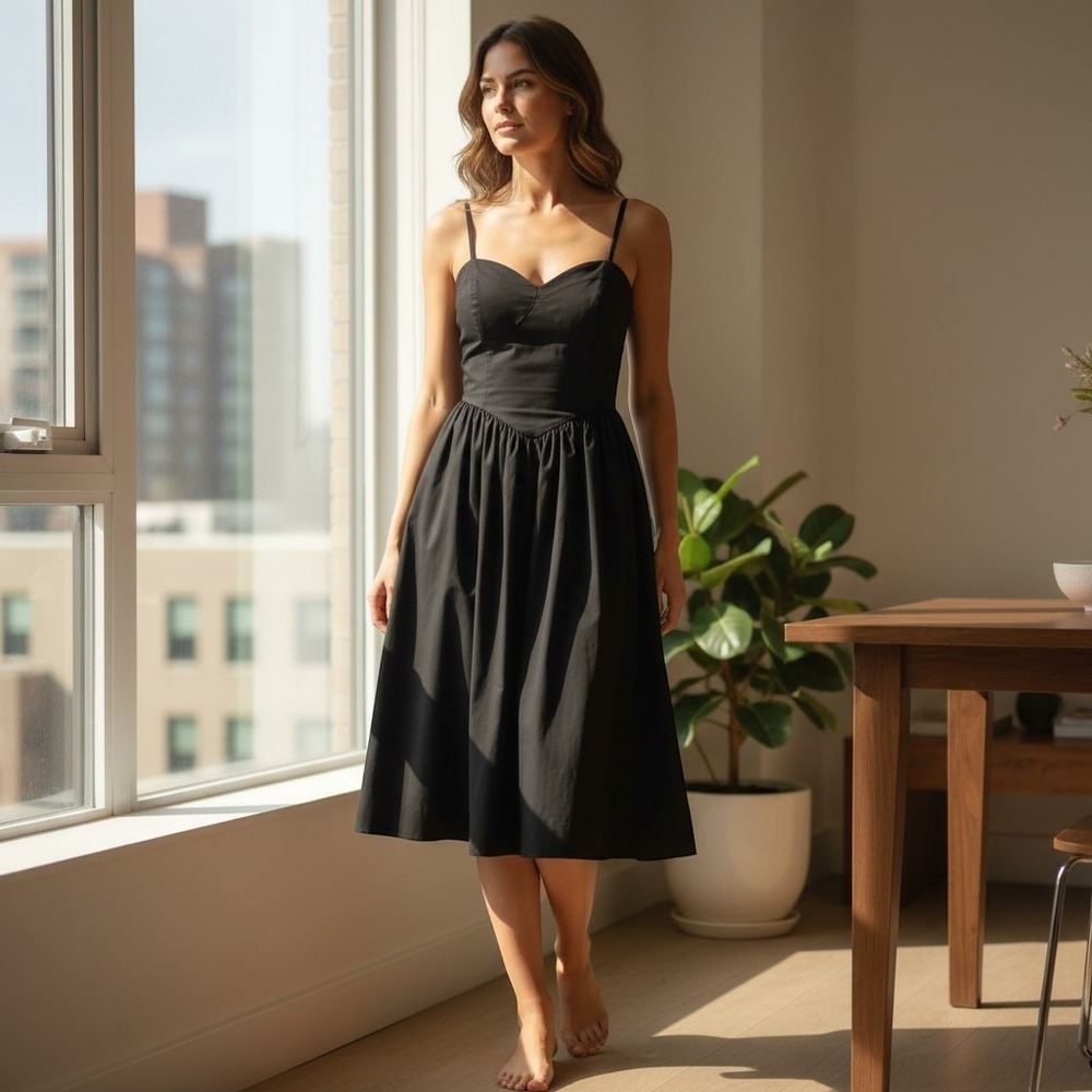 The Drop-  Perla Solid Black Spaghetti Straps XXL